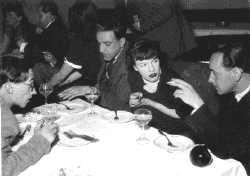 Reinhard Federmann, Milo Dor, Ingeborg Bachmann und Paul Celan 1952 bei der Tagung der Gruppe 47 in Niendorf 