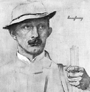 Hermann Löns als Jäger nach einem Gemälde von Georg Tronnier (1927 nach einem Foto gemalt)